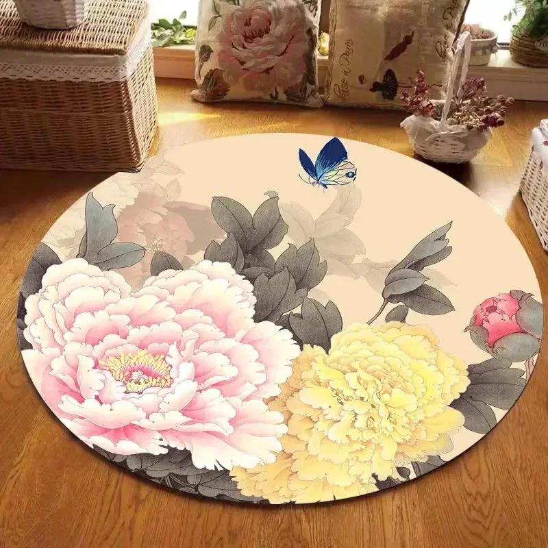 

For Lotus Landscape Painting Round Carpet Chair Sofa Carpets Home Living Room Bedroom Bathroom Floor Mat Printed Home Decoration 40cm-dia.