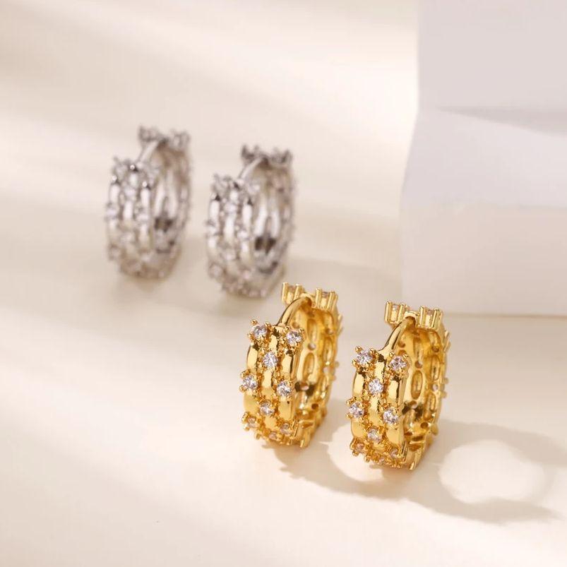 Pave Zirconia Small Hoop Earrings for Women Gold Color Geometric Piercing Earrings  Wedding Jewelry Gift