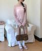 Mellotory Twin Baguette Suede Bag (Brown)