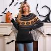 European and American Autumn and Winter Sweater Women's Clothing Halloween Pumpkin Embroidery Retro Polka Dot Long-sleeved Knitted Sweater Women
