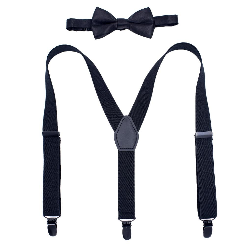 Kids 3 Clips Suspenders Bow Tie Set Adjustable Elastic Braces for Boys Girls