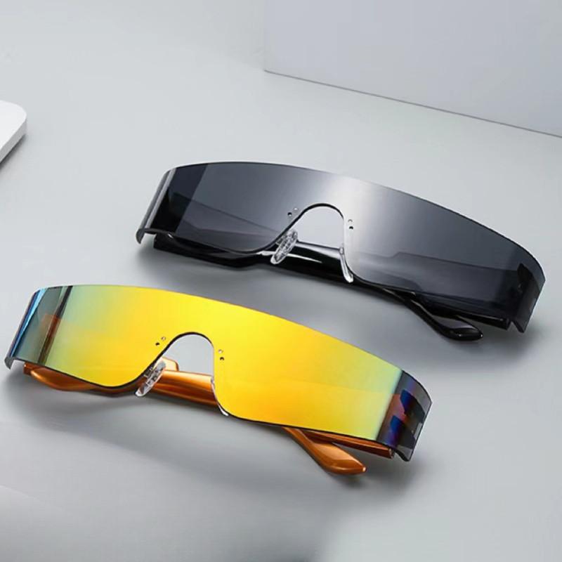 10PCS Cycling Punk One Piece Sunglasses Women Goggle Mirrored Y2K Sun Glasses Men 2000'S Wrap Around Eyeglasses Fashion Eyewear