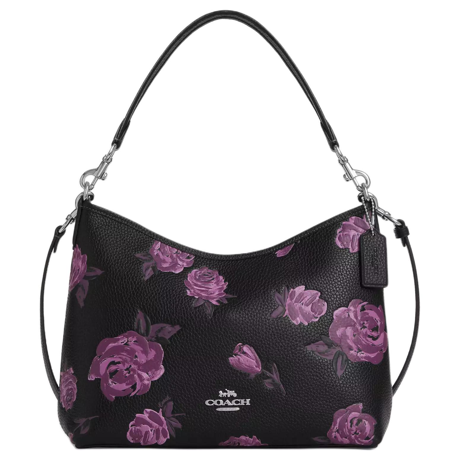 

Coach Laurel 31 Floral Print Soft Pebble Leather Shoulder Bag Large Women shoulder bag Black Purple CCE26-SVDAW Basic Set (Bag+Dust Bag)