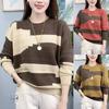 Women's Spring and Autumn Contrast Color Fashion All-match Sweater Sweater Casual Round Neck Long-sleeved Sweater