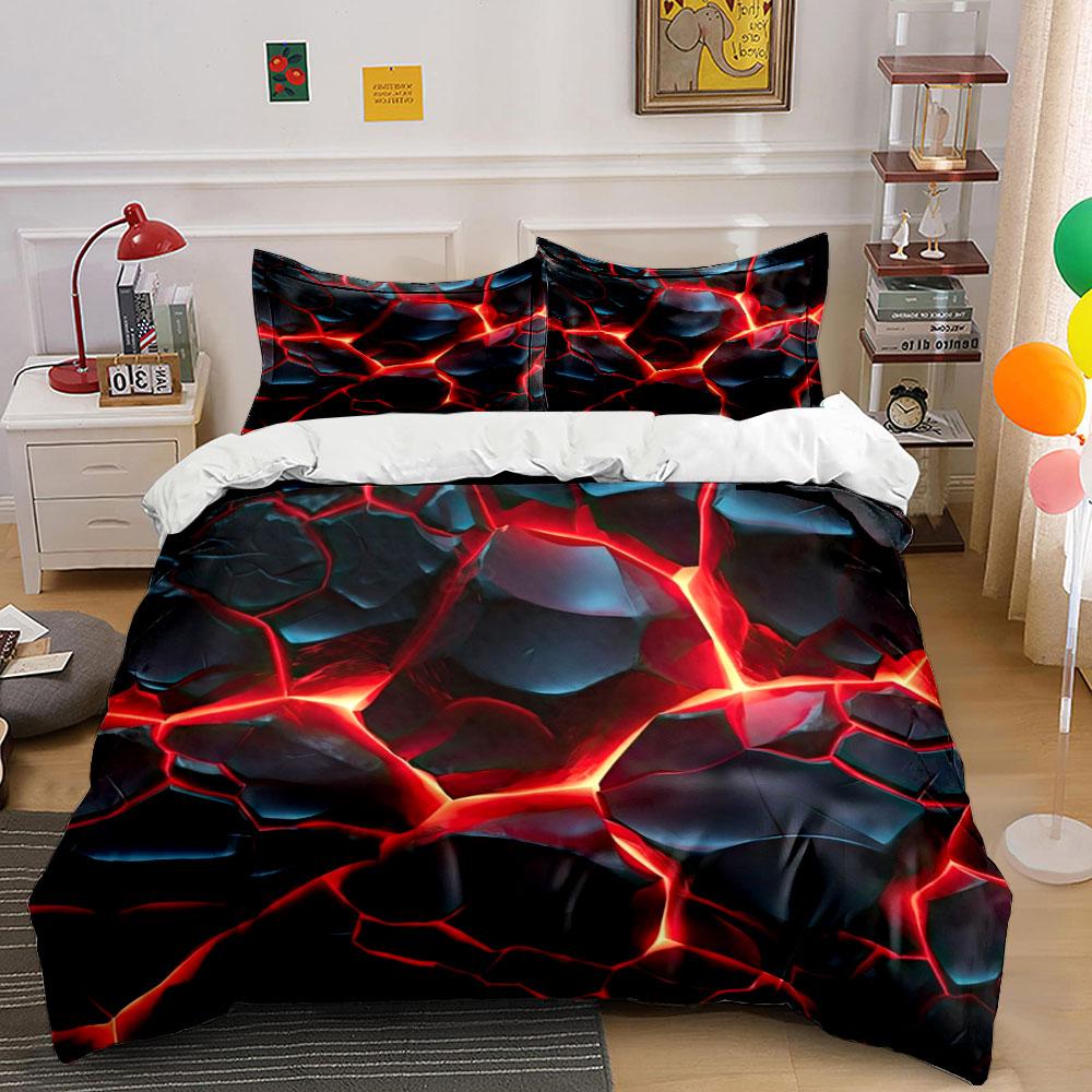 3Pcs Lava Crack Print Bedding Set Volcano Magma Texture Duvet Cover + 2 Pillowcases Soft Polyester for Teens Bedroom Gifts