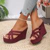 Fashion Casual Suede Cross Strap Slip On Sandals Women 2025 Summer Chunky Platform Wedge Heel Slides Classic Super High Heel Slippers