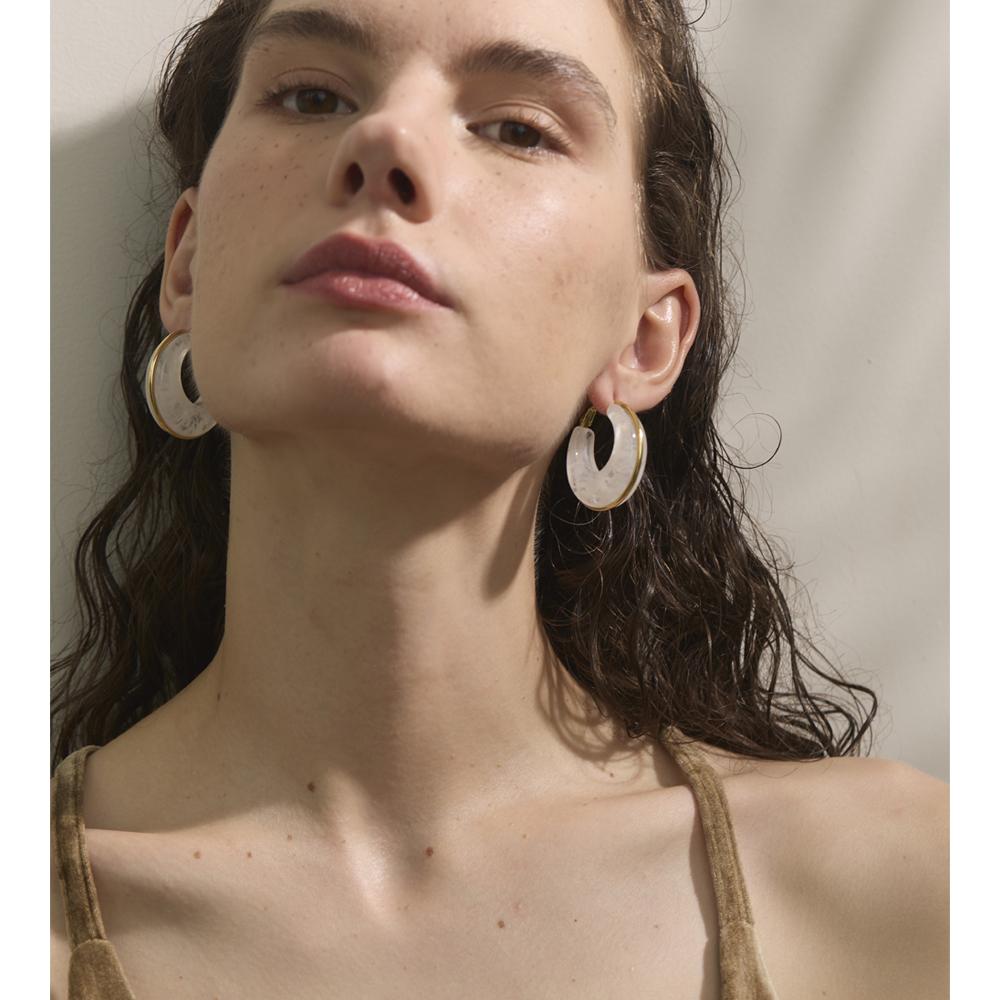 Yhpup White Green Black Pink Brown Acetate Acrylic Chunky Hoop Earrings Daily Stainless Steel Trending Ear Jewelry Accessories