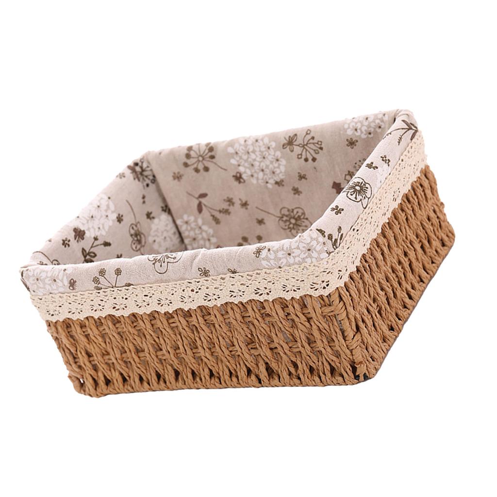 Woven Storage Basket Rural Fabric Wving   Desktop Storage Basket for Organizing Shelves Bedroom Bathroom Medium Size 22x16x10cm