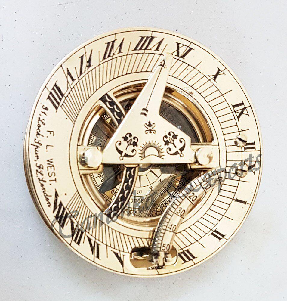 Námorný mosadzný slnečný kompas 3" Slnečný kompas vo vintage štýle Vreckový kompas F. L.West