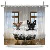 Funny Cute Cartoon Bathing Cat Dog Shower Curtains Bathroom Bathtub Decoration Waterproof Bath Curtain Home Decor With Hooks