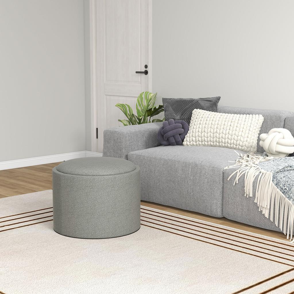 Stool Upholstered Stool, Linen, Hidden Storage, Reversible Lid, 56cm x 56 cm x 42 cm, Gray + Natural