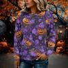 Women's Flannel Long Sleeve Top with Halloween Print Neck Pullover Shirt
