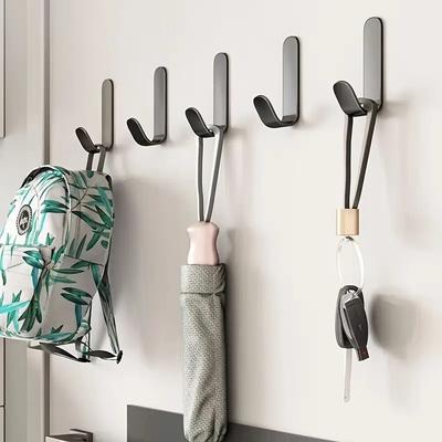 5Pcs Iron Adhesive Hooks Polished Finish No-Drill Wall Mount Coat And Hat Hangers For Bathroom Door Modern Metal Organizer Hooks