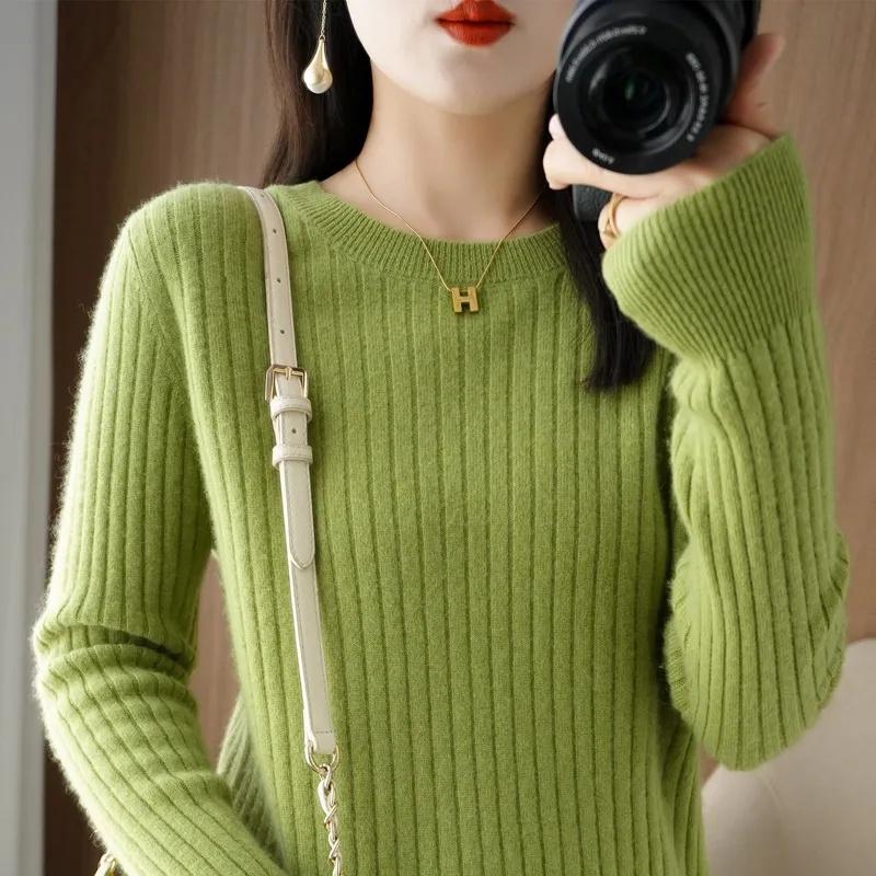 2025 Women Sweaters Autumn Winter Long Sleeve Pullovers O-neck Stripe Warm Pullover Korean Fashion Bottoming Shirts Loose Jumper
