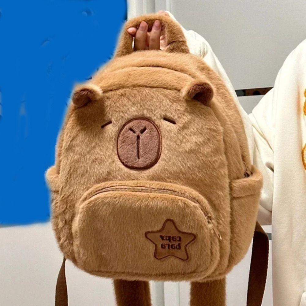Cartoon Capybara Ryggsekk Pels Plysj Skoleveske Bærbar Capybara Skulderveske Anime Periferutstyr