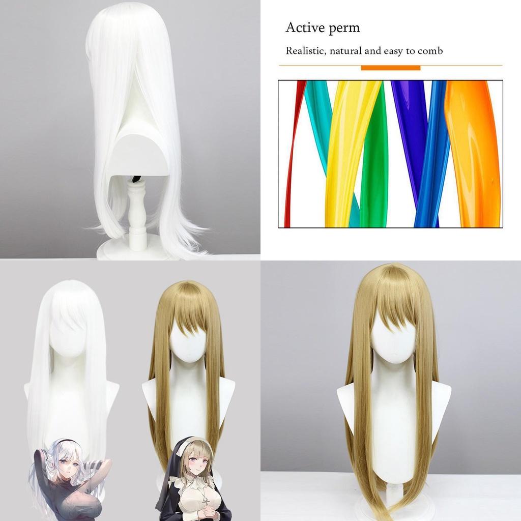 Long White Chowbie Nun Cosplay Wig For Halloween And Carnival Props