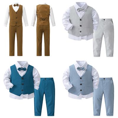 Boy’s Suits Gentleman Tuxedo Bow Tie Shirt Suit Vest Trousers 3 Piece Chic Toddler Baby Clothing for Christening Birthday Party