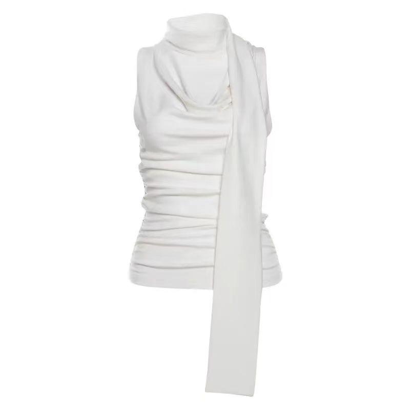 Y2K Style Cowl Neck Tie Halter Tank Top - Women's 2025 Sweet & Cool Summer Vest