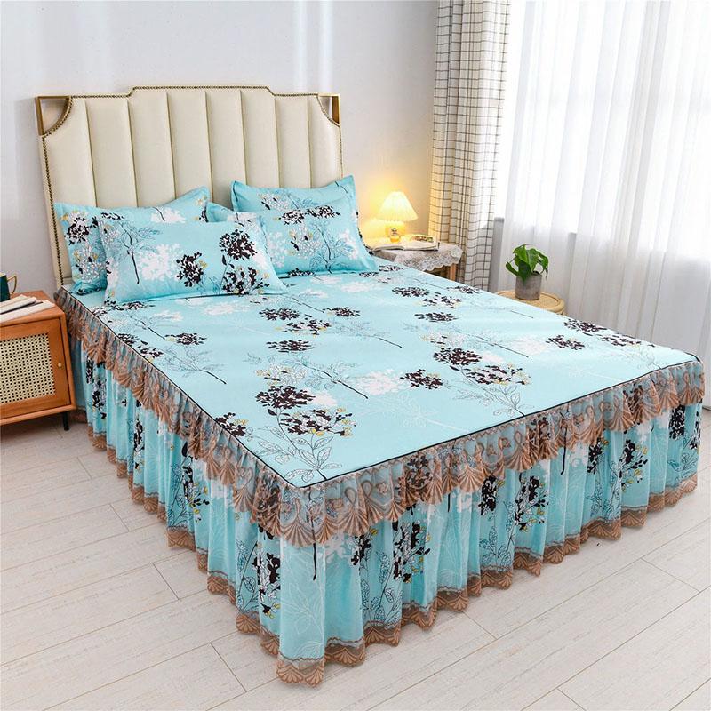 3pcs/set Princess Style Sheets Korean Queen-size Bed Skirt Printed Sheets Simmons Protective Cover
