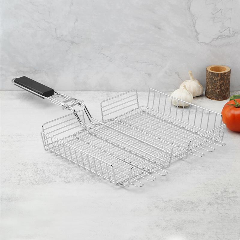 Stainless Steel Rectangle BBQ Basket Portable Grilling Basket With Height Adjustable Cover for Outdoor Grill Meat, Fish