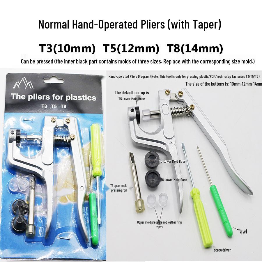 New T3T5T8 Hand Press Pliers for Plastic Resin Four-Button Snap Fastener Installation