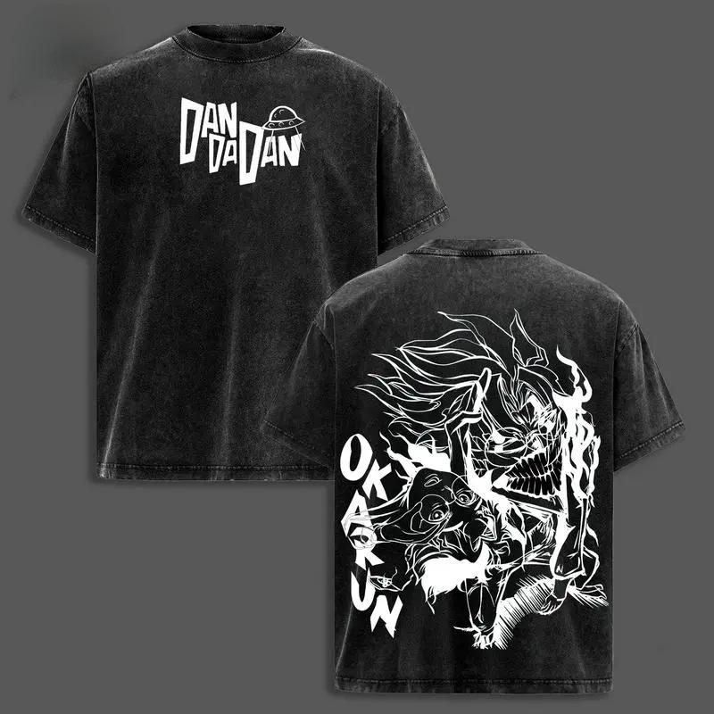 Manga Dandadan Okarun Ken Takakura Print T-shirt for Men Clothing Tee Washed Oversized T Shirt Harajuku Cotton Short Sleeve Tops