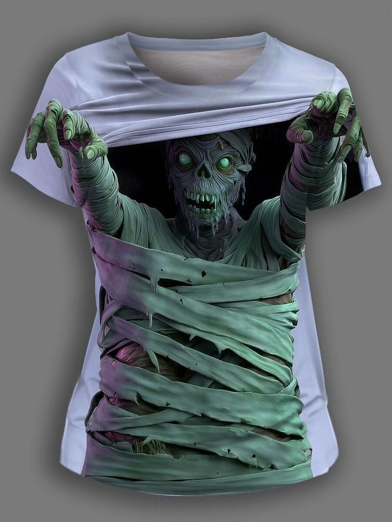 3D Print Sports Quick-dry Breathable Women's T-shirt Outdoor Street Casual Fashion Scary Skull Gothic Hip-hop Short-sleeve Clothing