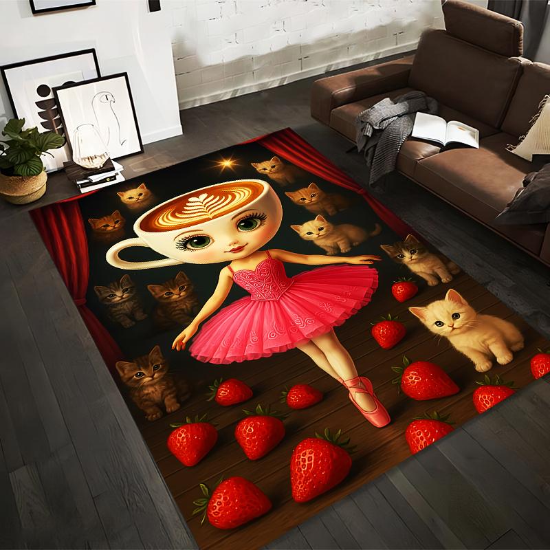 

Ballet Girl in Pink Dress with Cats Strawberries Latte Art Design on Artistic Carpet Suitable for use as an anti-slip for room and bedroom sofas 40x60cm( 15x23in )