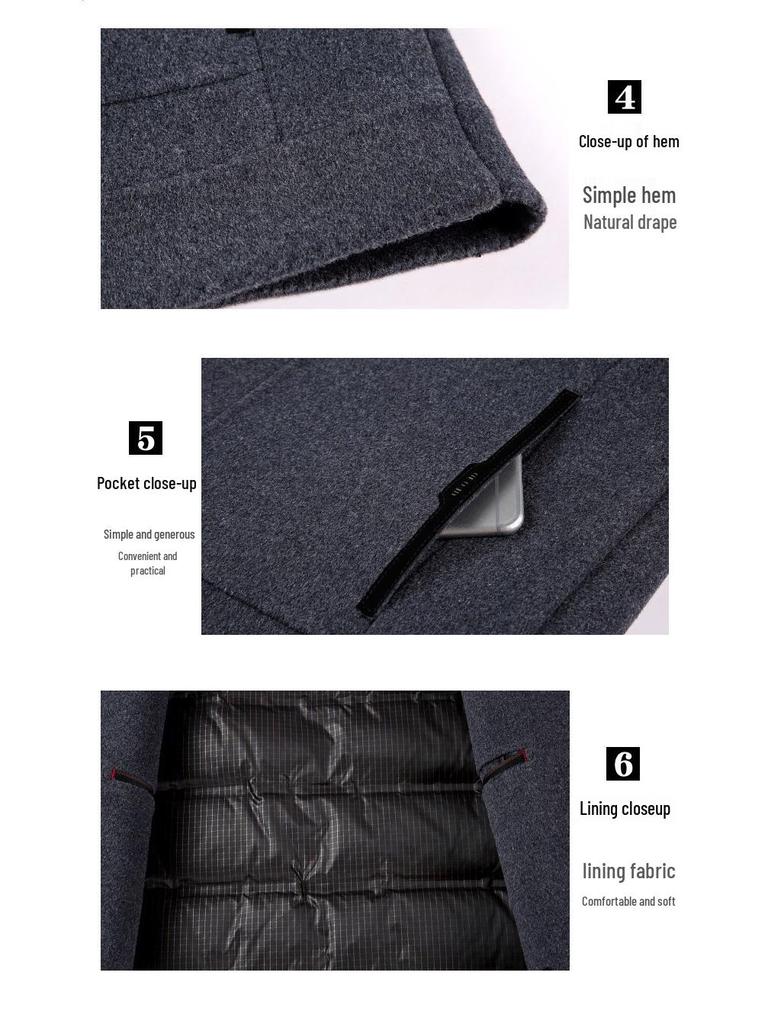 Men's Double-Sided Wool Jacket with Detachable Down Liner - Winter Business Casual for Middle-Aged Men