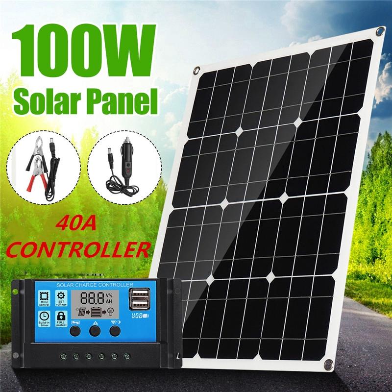 100W 18V Solar Panel+Controller Monocrystalline USB interface Car Ship Outdoor Camping Emergency Phone Charger w/Charger