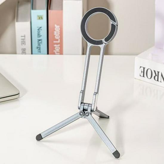 Magnetic Phone Holder for Outdoor Photography: Portable Triangle Stand with Spring Buckle ABS Silver