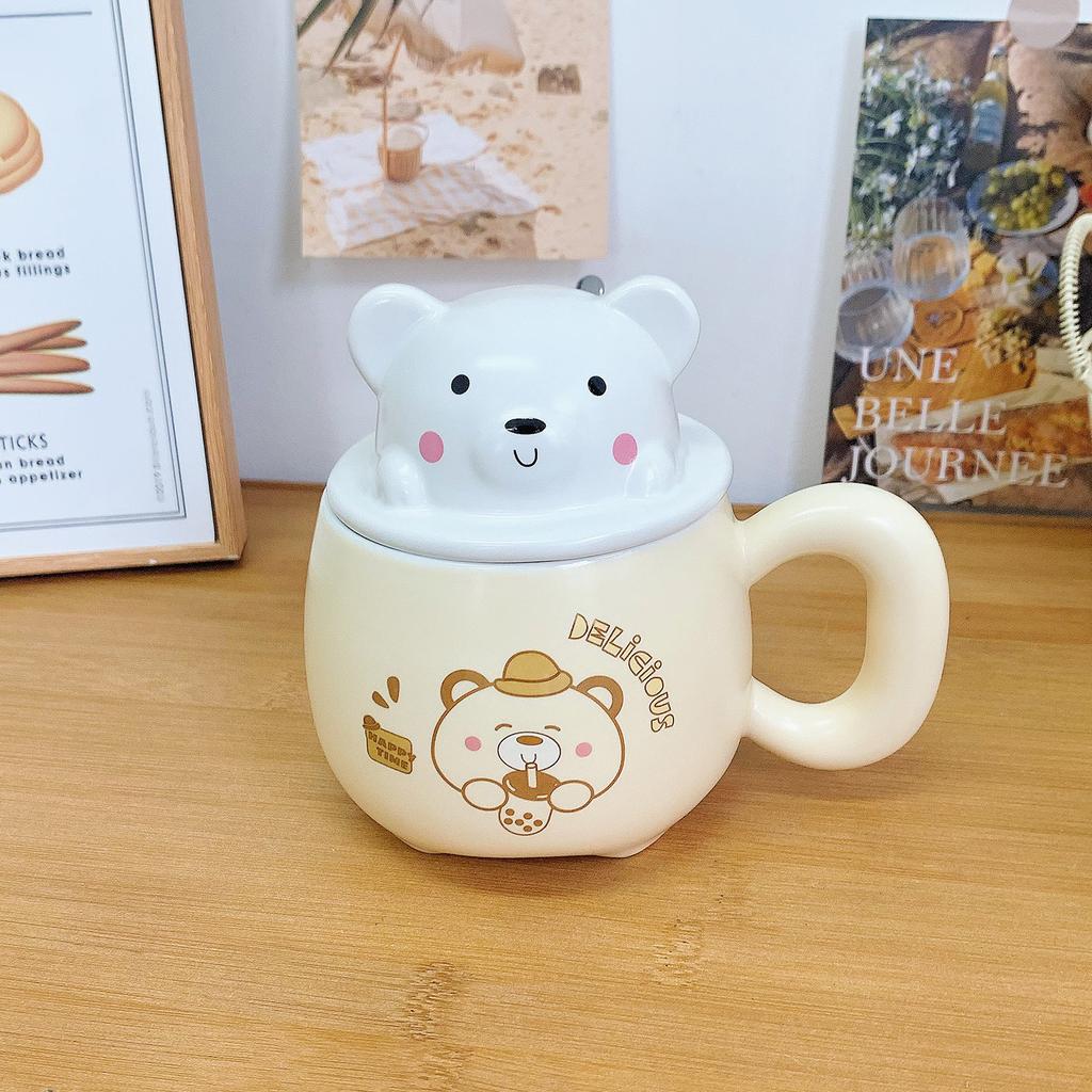 Mug with Lid Spoon Cute Little Bear Mug with Good Looks Girl with A Heart Drink Water Cup To Give Girls Birthday Gift