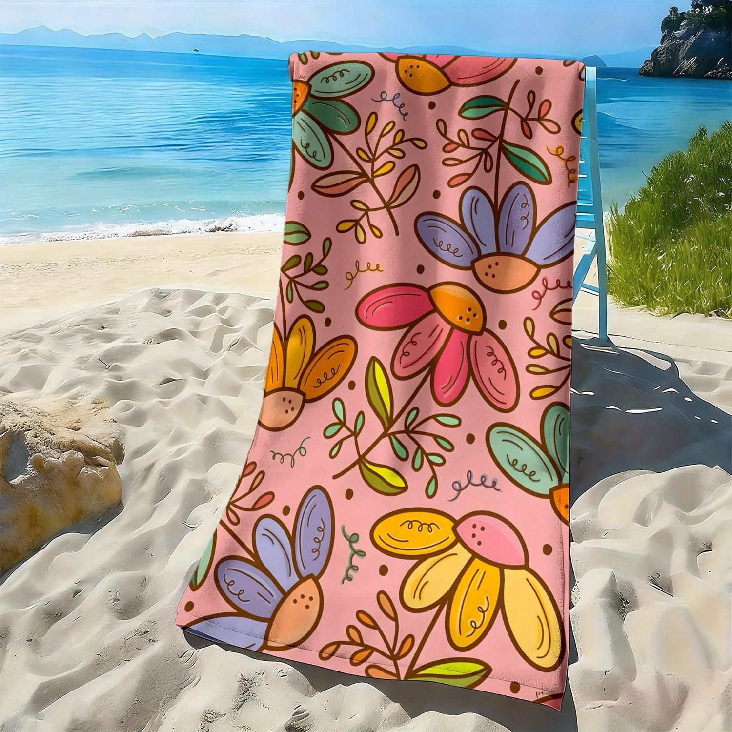 

Colorful patterns of cartoon flowers polyester microfiber beach towel is highly absorbent, suitable swimming and beach outings W30*H60(CM)
