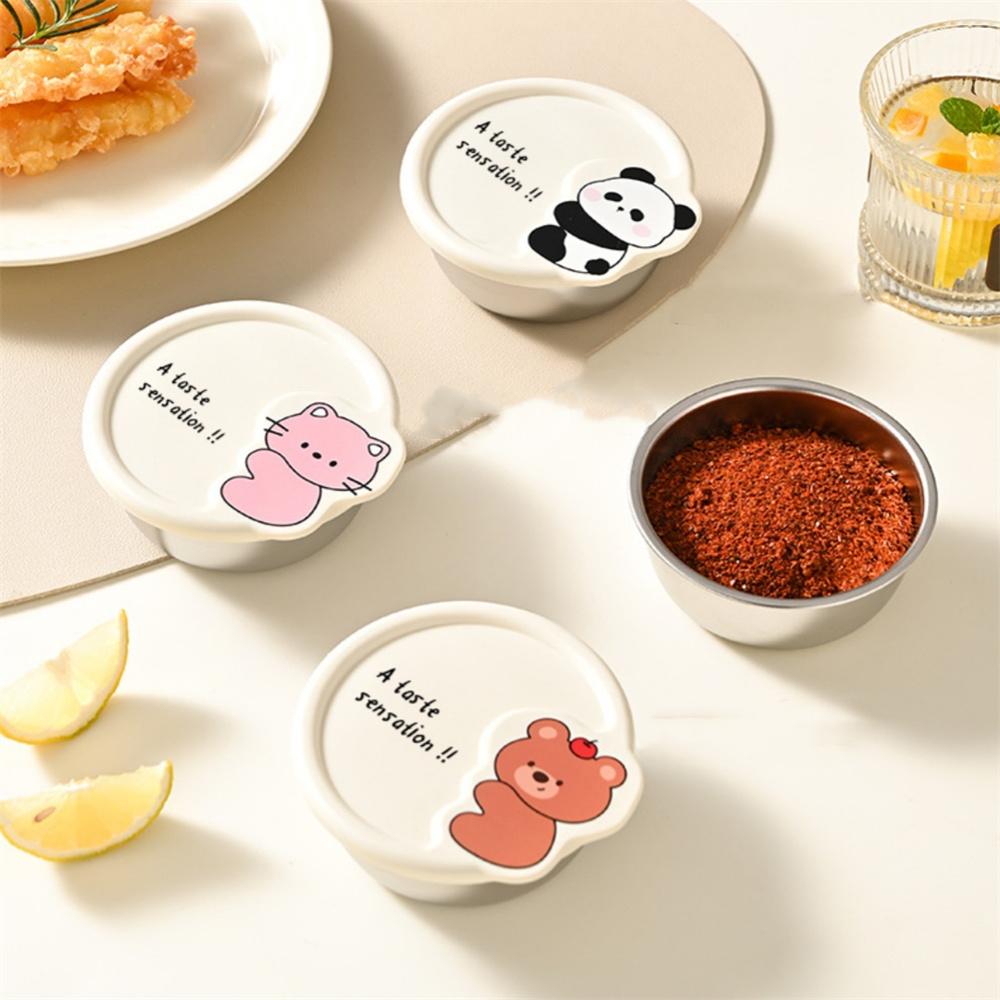 Cat Bear 304 Stainless Steel Salad Dressing Containers For Lunch Box Picnic Portable Sauce Cup Seasoning Condiment Container