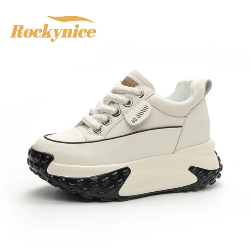 Shufl Women's Orange 7Cm Genuine Leather Chunky Sneakers New Autumn High Platform Wedge Heels Casual Shoes Breathable Comfortable Sports Dad Shoes Cm