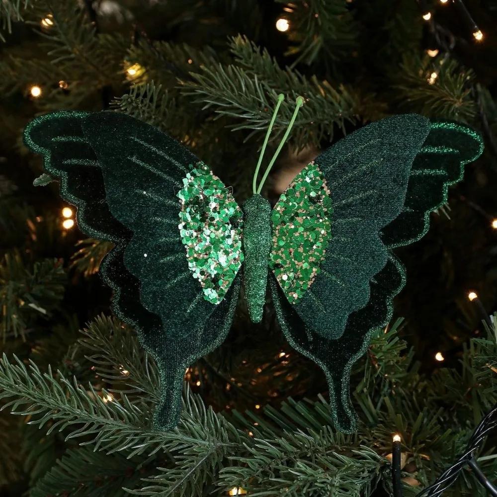 Velvet Christmas Flower Double Simulation Glitter Christmas Decorations Exquisite Sequins Flocking Artificial Tree Decor