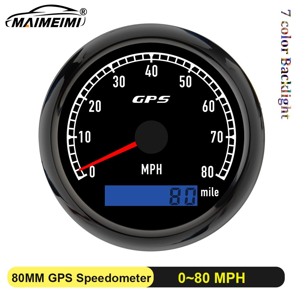 Custom 7 Color LED Universal 80MM GPS Speedometer 0-120kmh 0-60kmh Speed Meter For Boat Car Yacht 80MPH Odometer With Antenna