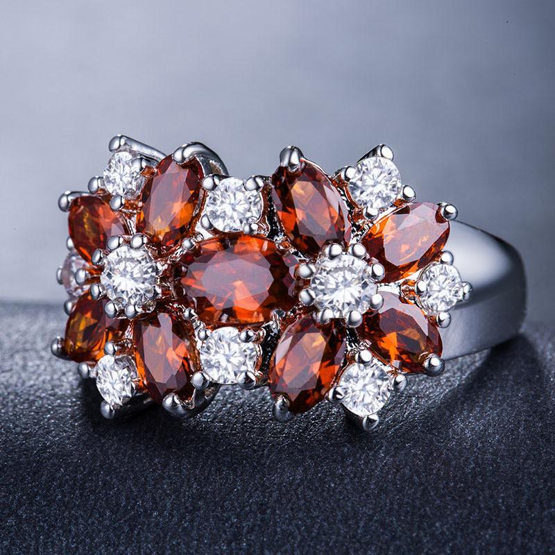 925 Sterling Silver White Zircon & Green Crystal Flower Ring for Women Vintage Engagement Promise Band Wedding Jewelry Gift