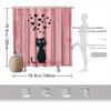 Black Cat Shower Curtain - Cute Wide-Eyed Cat & Floating Hearts On Pink, 12 Hooks, Playful Bath Decor
