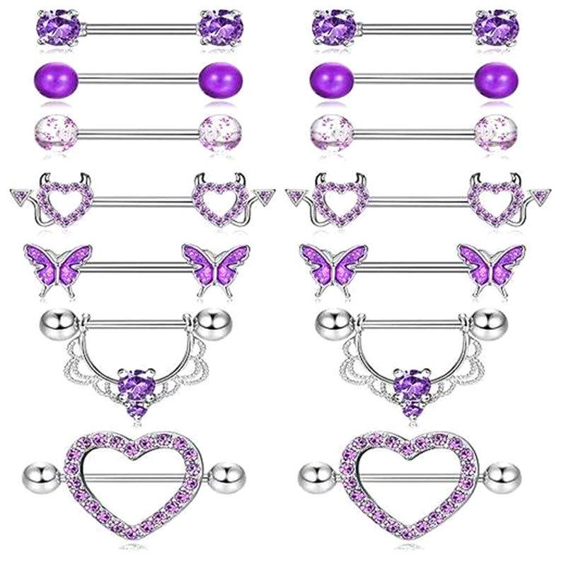 Europejskie i Amerykańskie Cyrkoniowe Serce Księżyc Stal Nierdzewna Różowe Piercingi Sutków Biżuteria do Ciała