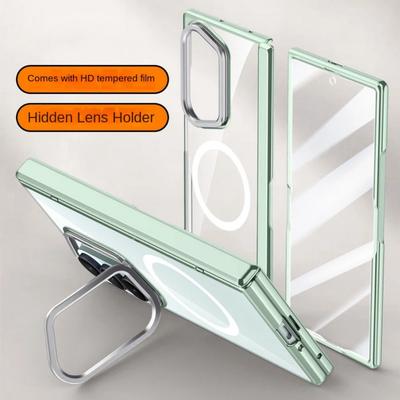 Transparent Magsafe Magnetic Tempered Screen Glass Protector Phone Case for Samsung Galaxy Z Fold7 Spring Hing Holder Back Cover