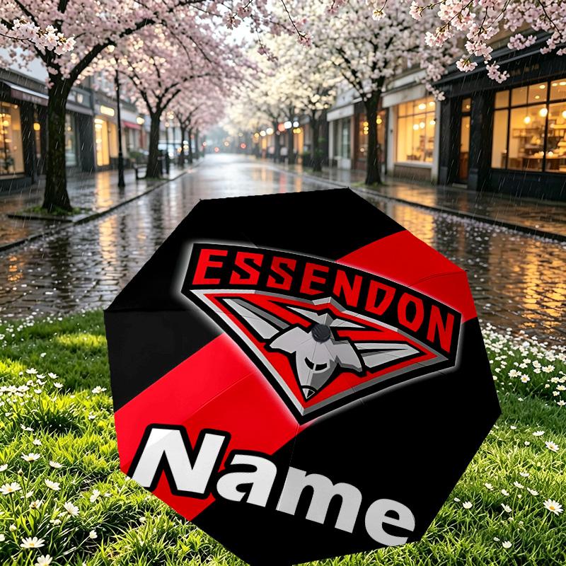 Custom Name Personalized Essendon Football Print Umbrella, Auto Open Close, 8‑Rib Sturdy Frame, Commute Camping Hiking Use, Birthday Gift