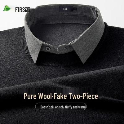 Shanshan Men's 100% Wool Faux Two-Piece Sweater