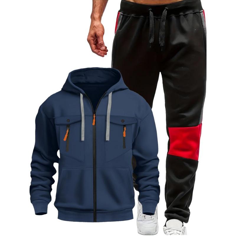 Men's Multi-Pocket Long Sleeve Zip Casual Hoodie Set