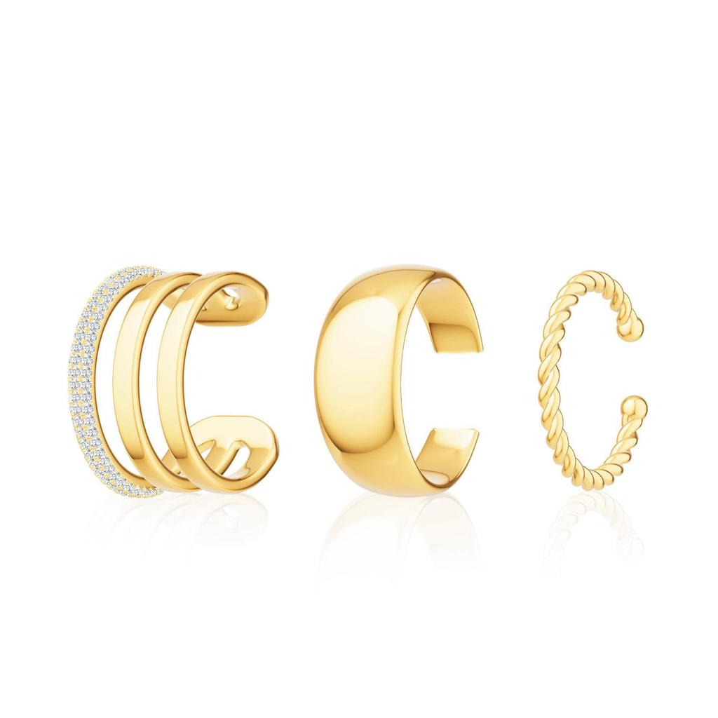 2025 Fashionable Diamond Stud Ear Cuff Set: Elegant Three-Piece Smooth Design for a Stylish Luxury Look