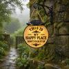 All Weather Outdoor LED Pendant Luminous Funny Garden Sign, "This Is My Happy Place" Solar Vintage Decor, Farmhouse Energy Efficient Hanging