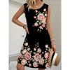 Women's Rose Butterfly Printed Sleeveless Round Neck Dress Loose Soft and Comfortable Plus Size Dress
