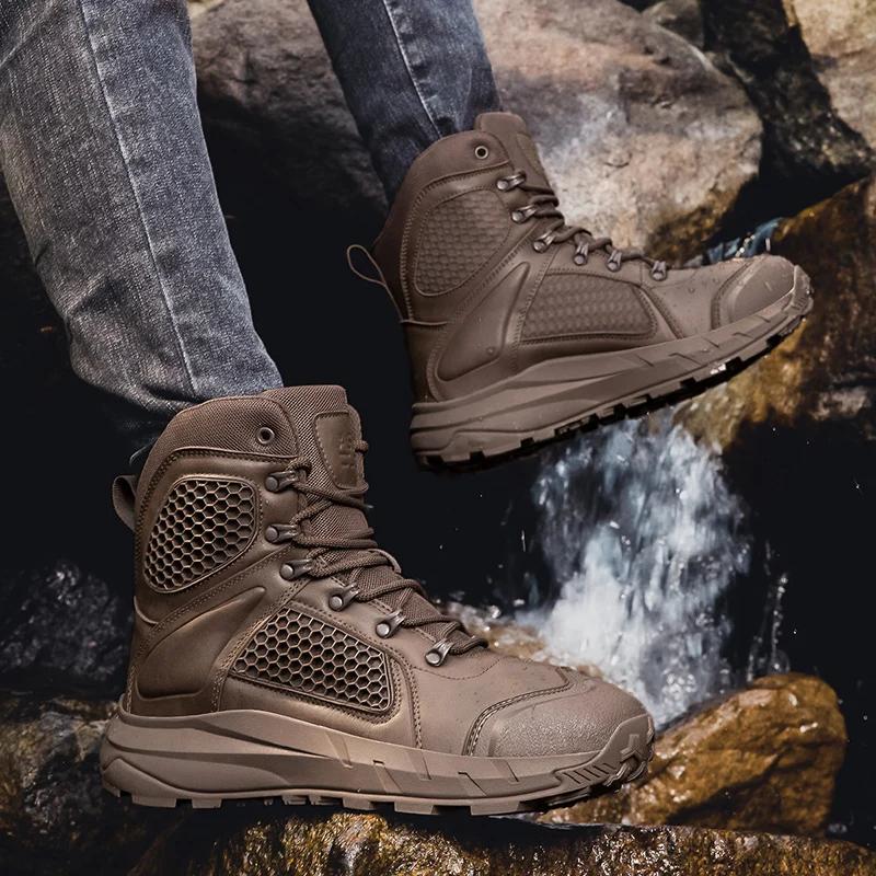 2026 Fashion Men's Desert Combat Boots Outdoor Leather Hiking Shoes Men Hunting Work Safty Boots Men's ankle boots