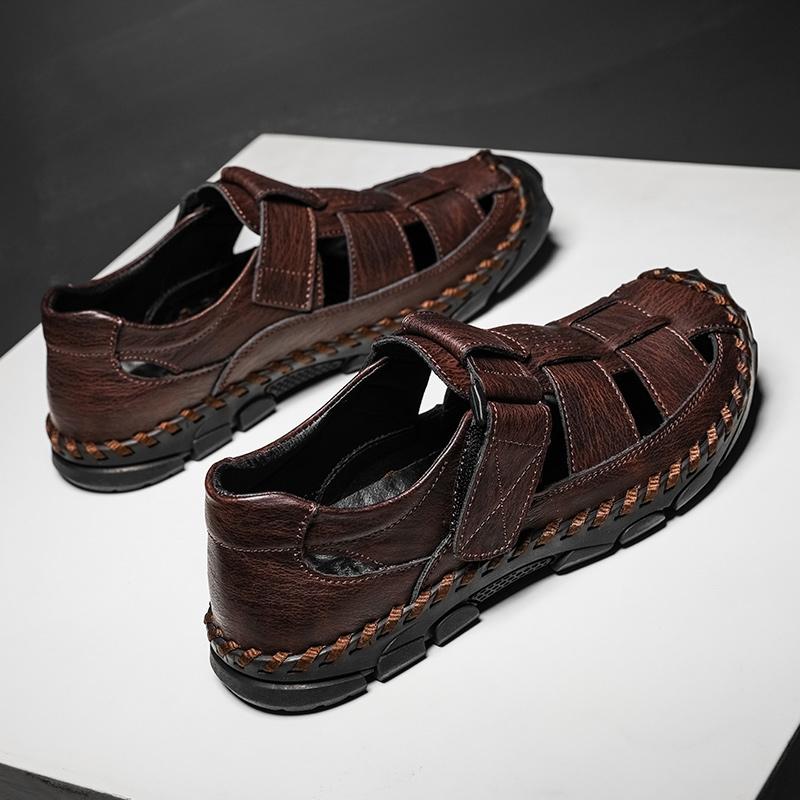 Golden Sapling Casual Sandals for Men Breathable Leather Summer Shoes Classics Men's Sandal Leisure Flats Retro Beach Party Shoe