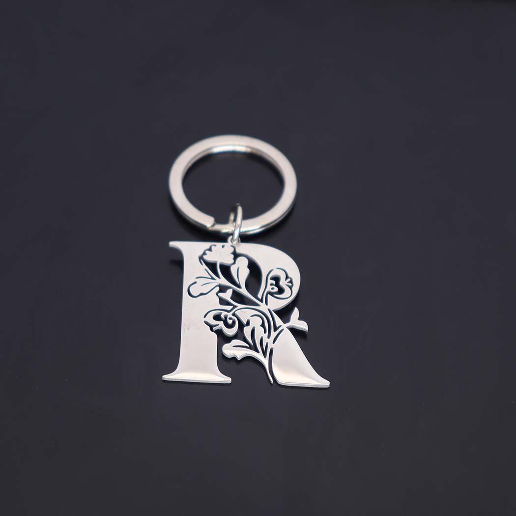 Stainless Steel Alphabet Flower Cutout Keychain Pendant